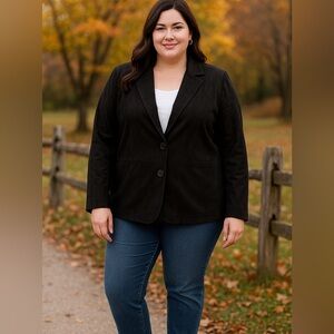 Susan Graver Style 1X Black Faux Suede Blazer Jacket Soft Stretch Classic Fit